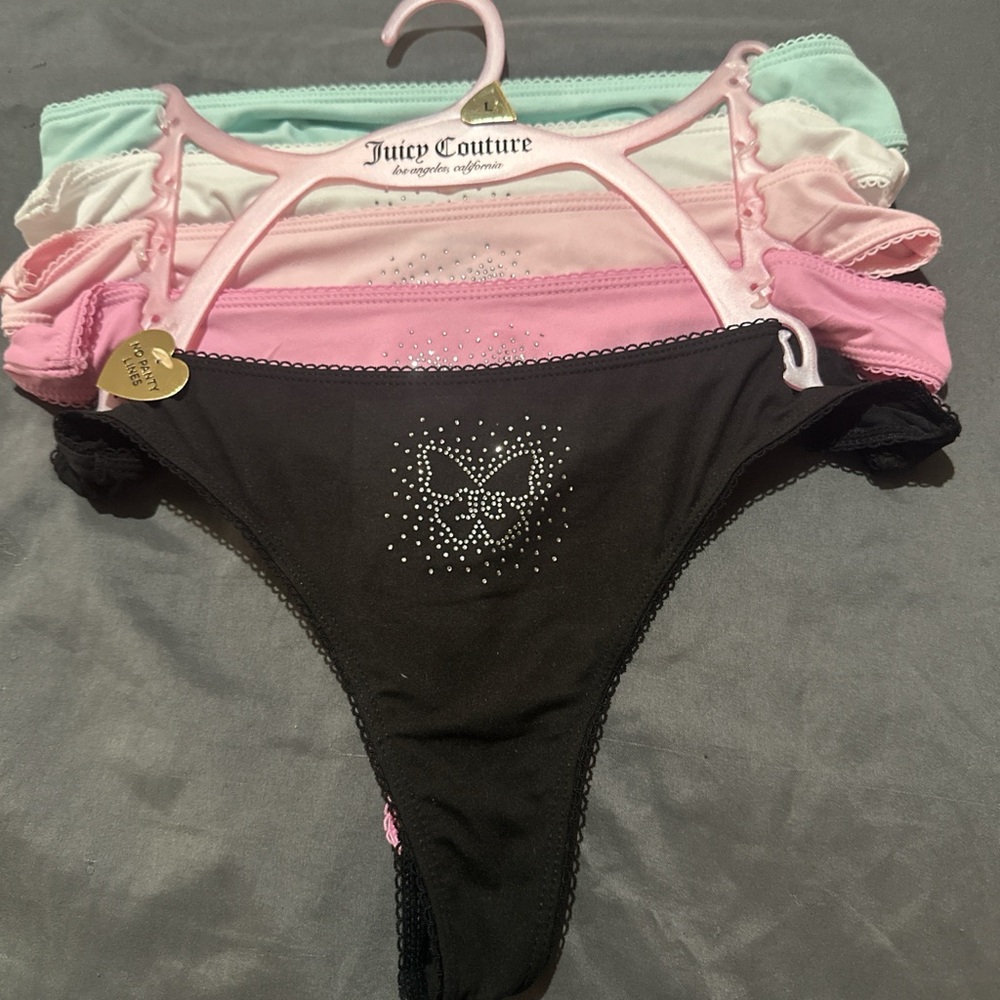 Juicy Couture Girls' Rhinestone Butterfly Thong Panties - Black & Pastel Pack
